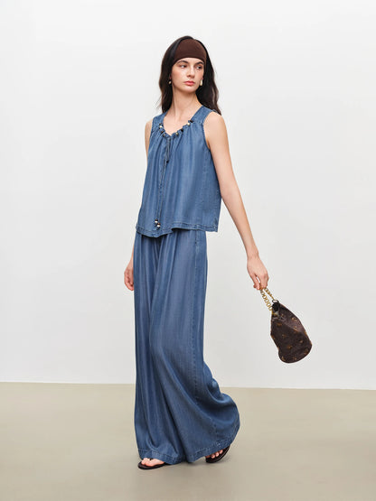 Blue Sleeveless Wide Leg Set