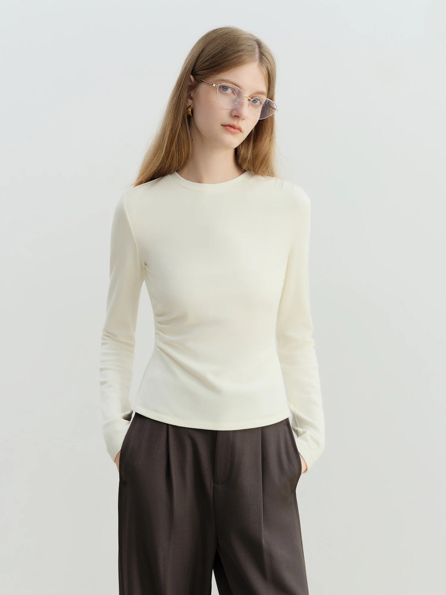 Ivory Ruched Long Sleeve Top