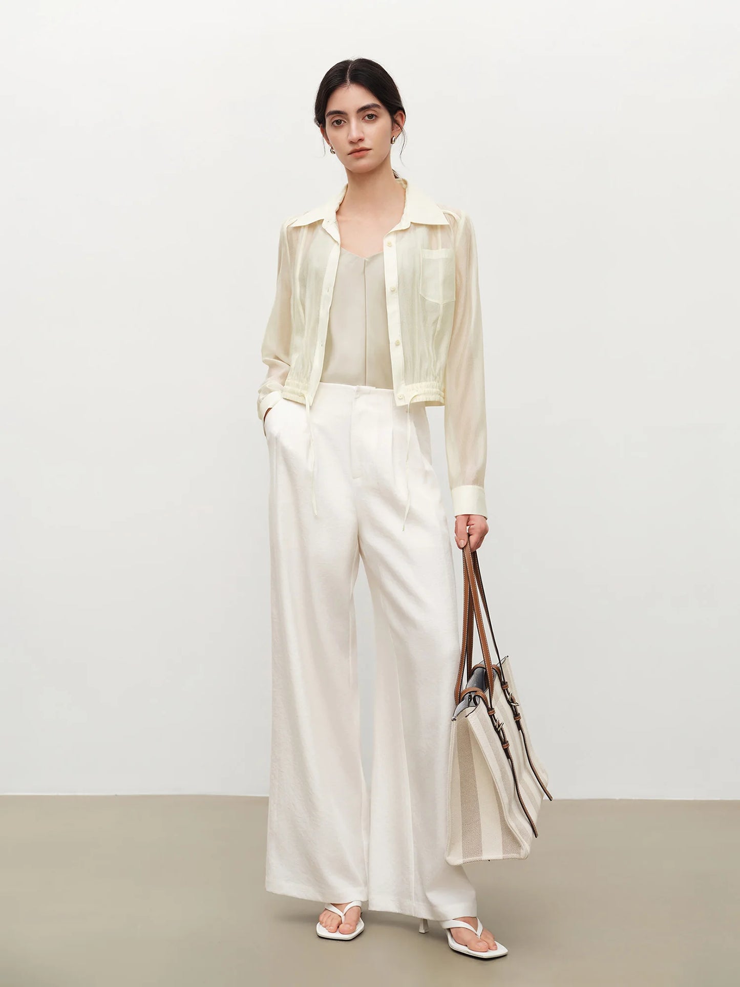 Ivory Drawstring Hem Button Shirt