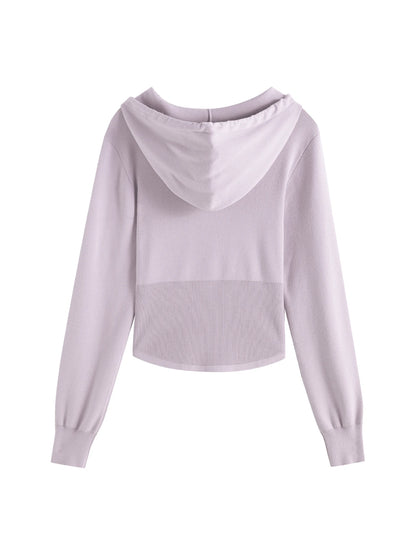 Charcoal Cropped Hooded Knit Jacket
