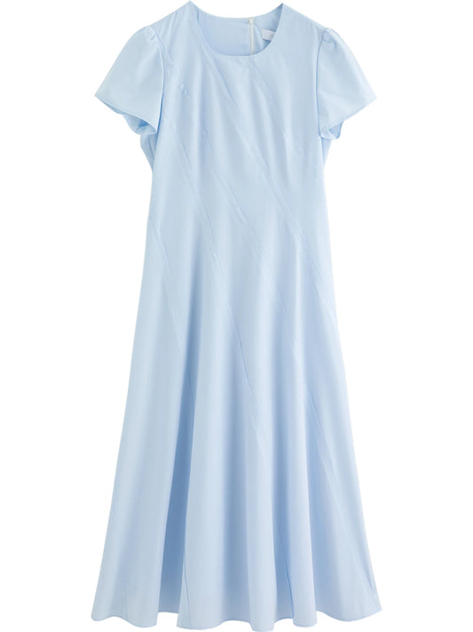 Blue Short Sleeve Flare Dress