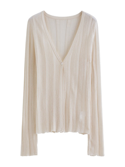 Ivory Sheer V-Neck Knit Cardigan