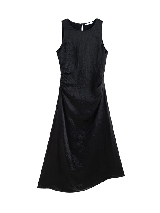 Black Cinched Sleeveless Midi Dress
