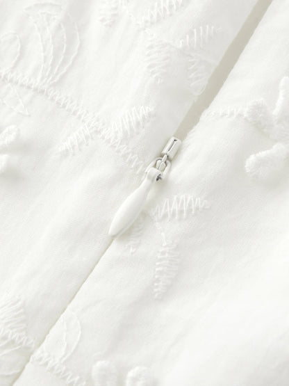 White Embroidered Square Neck Dress