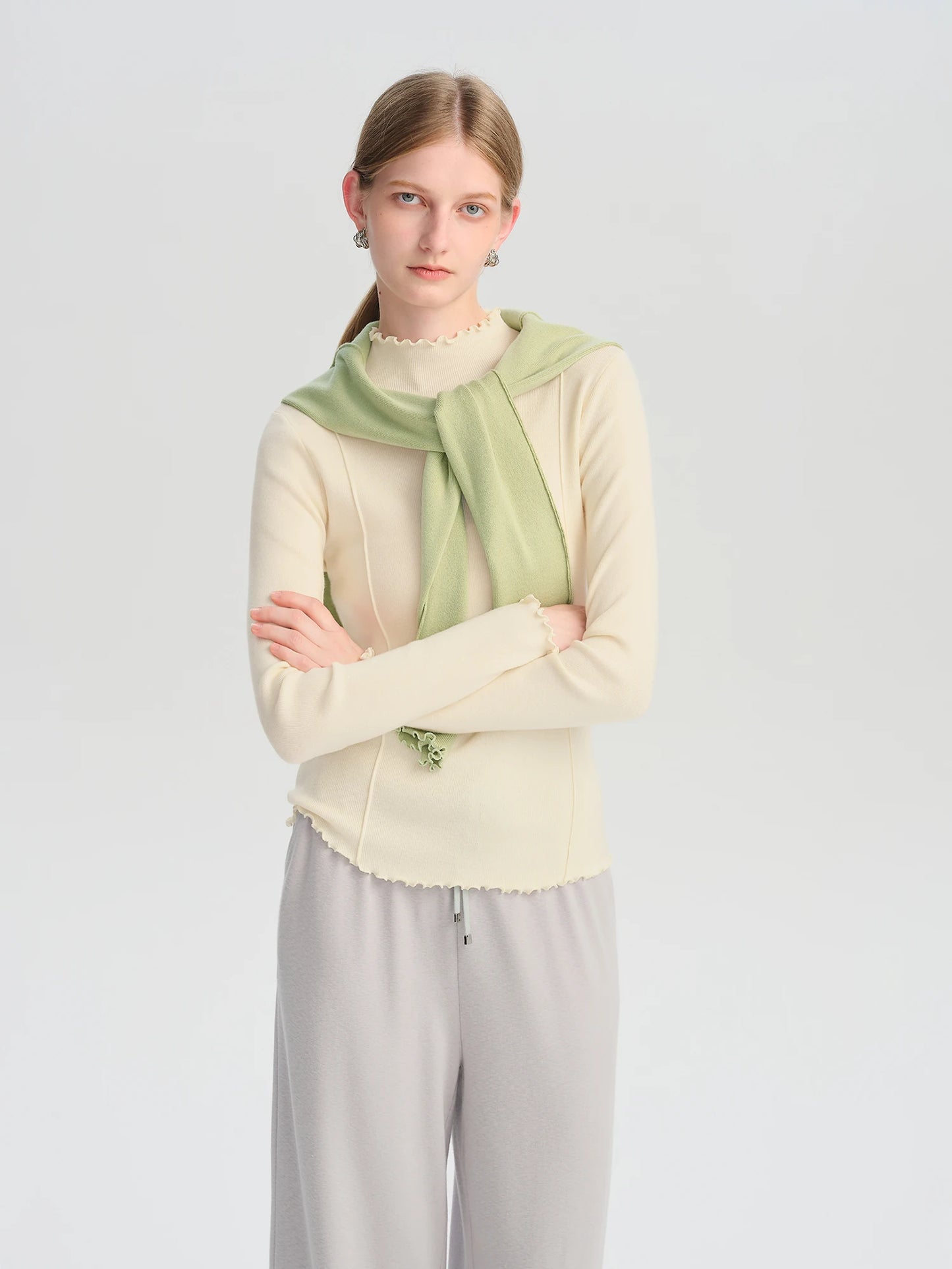 Ivory Embroidered Mock Neck Sweater
