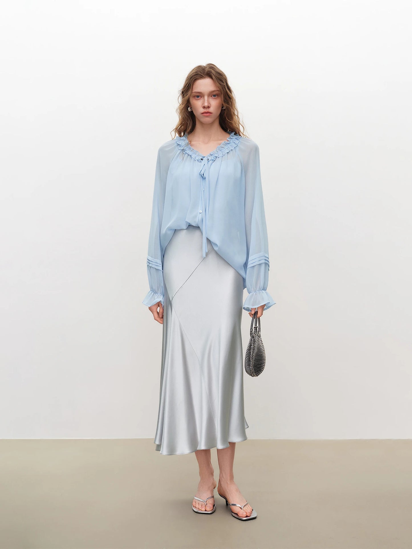 Pale Blue Ruffle Blouse Set