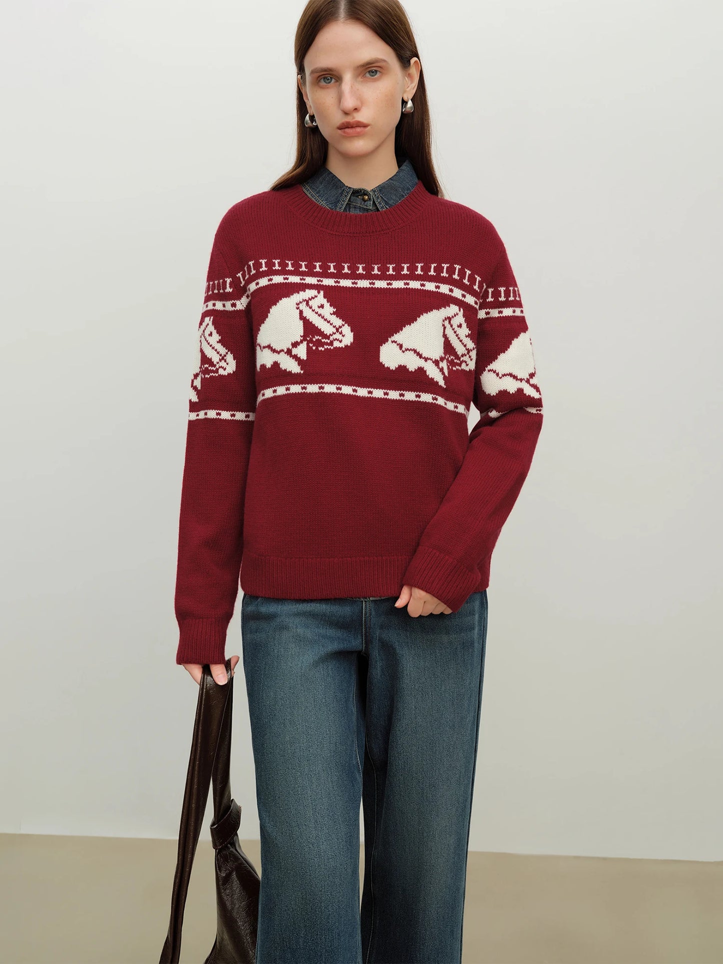 Red Horse Jacquard Crew Sweater