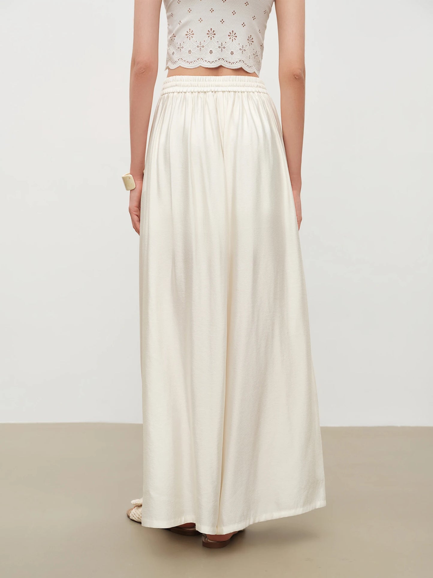 Ivory Drawstring Wide Leg Culottes