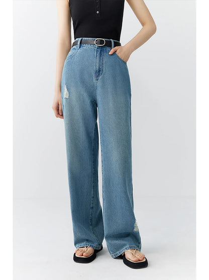 Blue Ripped Wide Leg Jeans