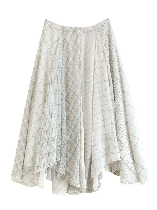 Plaid Chiffon Panel Maxi Skirt