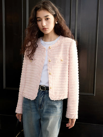 Pink Textured Tweed Jacket