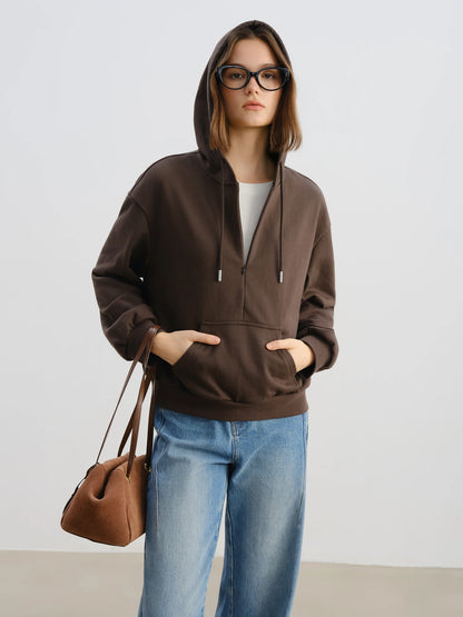 Brown Layered Collar Hooded Sweatshirt