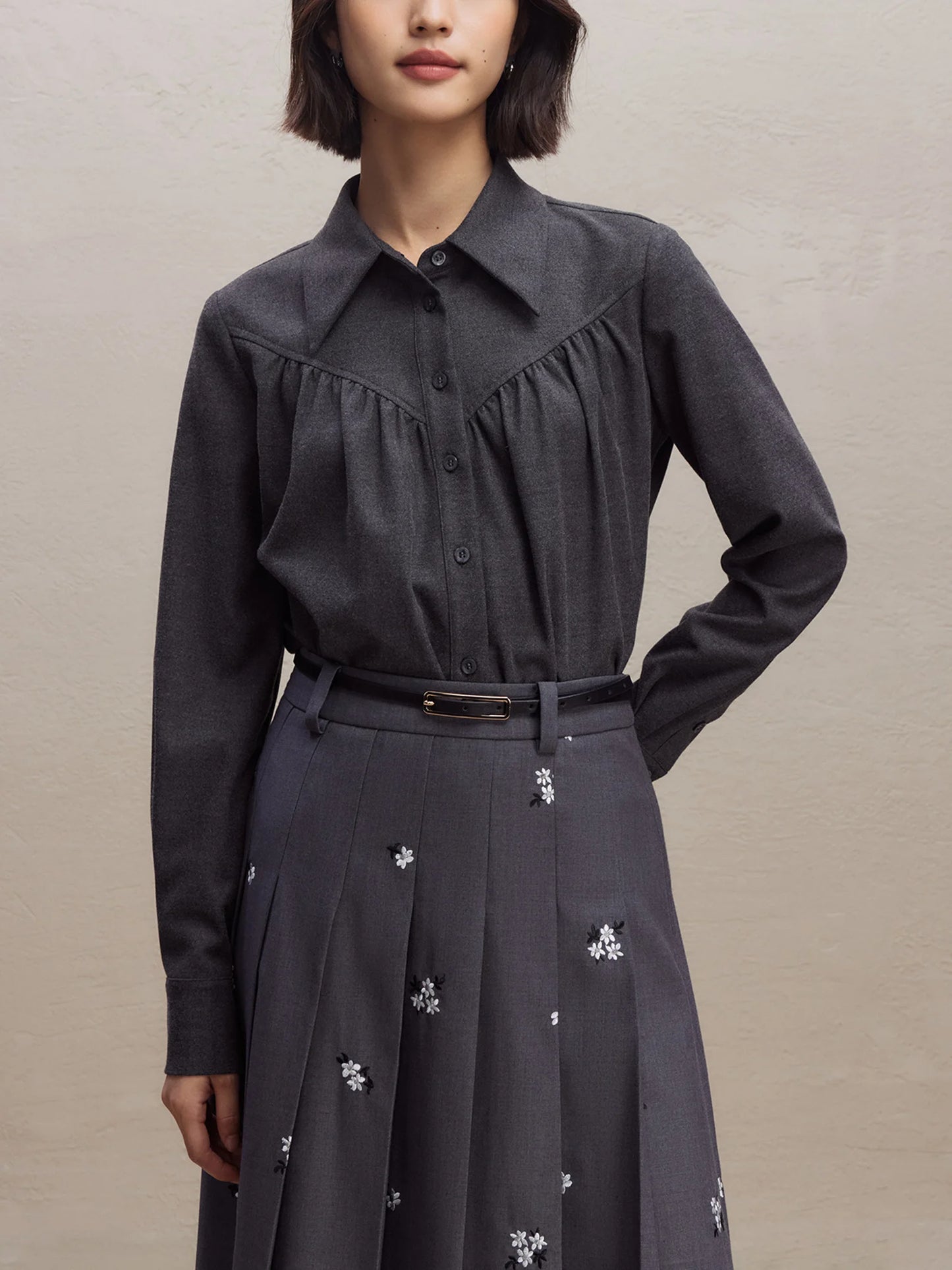 Black Pleated Lapel Shirt