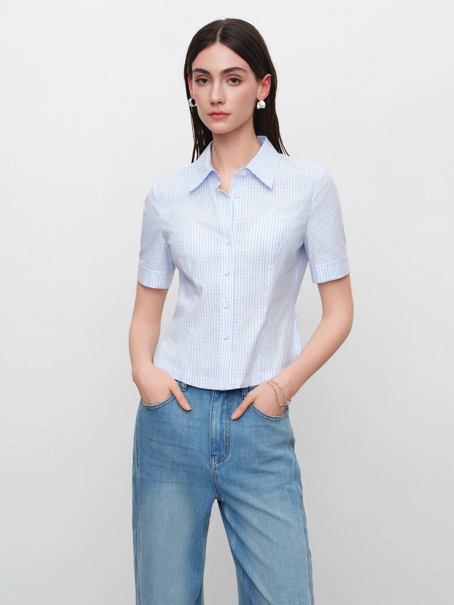 Pale Blue Fitted Button Shirt