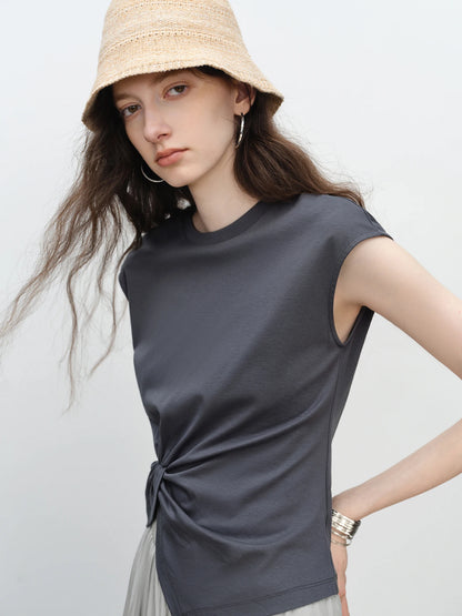 Charcoal Twist Knot Cap Sleeve Top