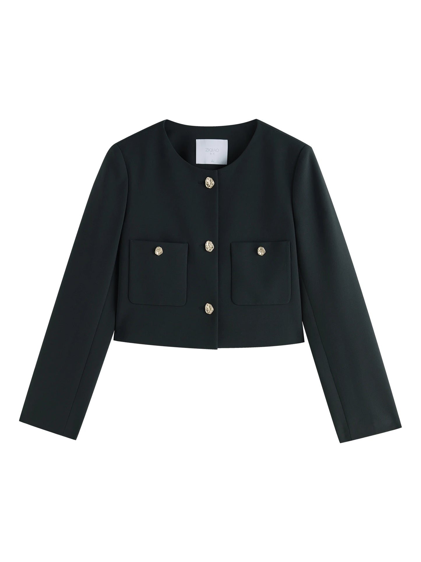 Black Collarless Jacket Skirt Set