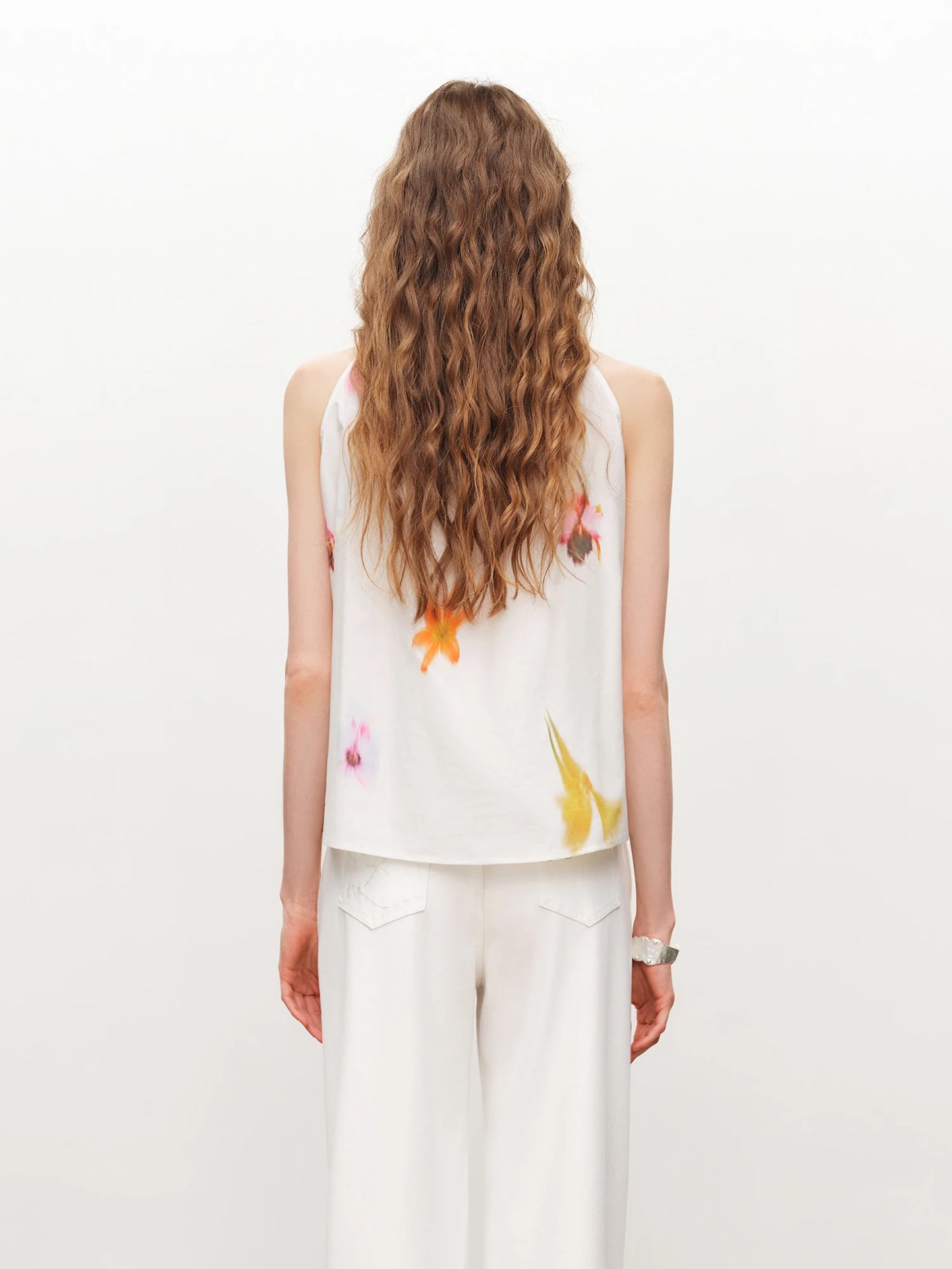 White Floral Embroidered Sleeveless Blouse