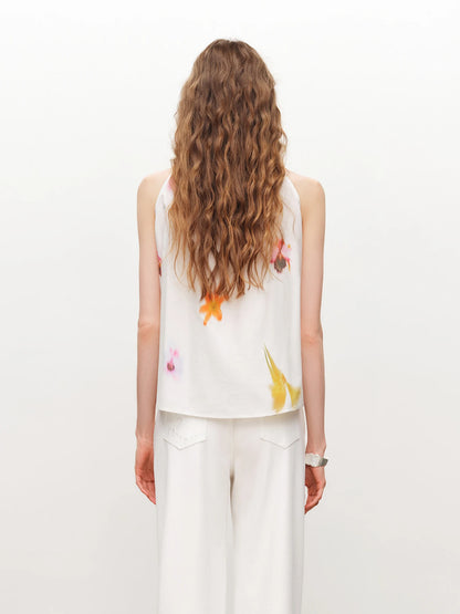 White Floral Embroidered Sleeveless Blouse