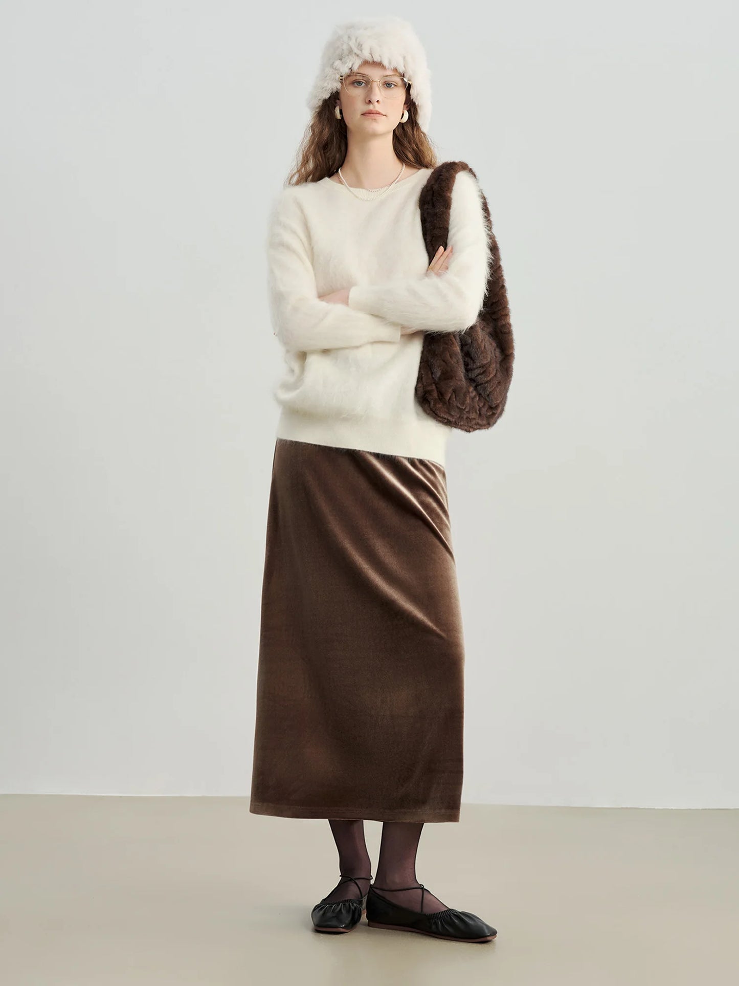Black Velvet A-Line Midi Skirt