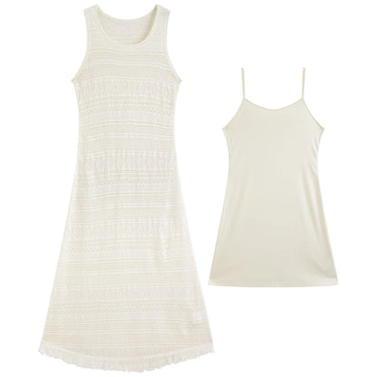 Cream Knit Sleeveless Midi Dress