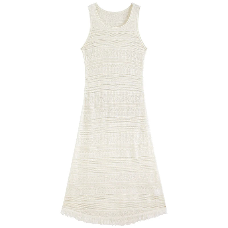 Cream Knit Sleeveless Midi Dress