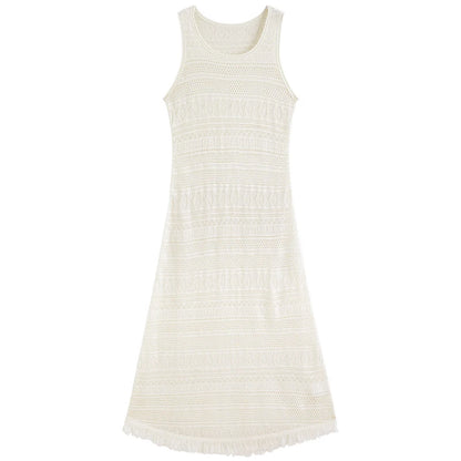 Cream Knit Sleeveless Midi Dress