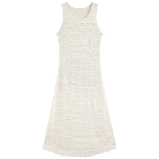 Cream Knit Sleeveless Midi Dress