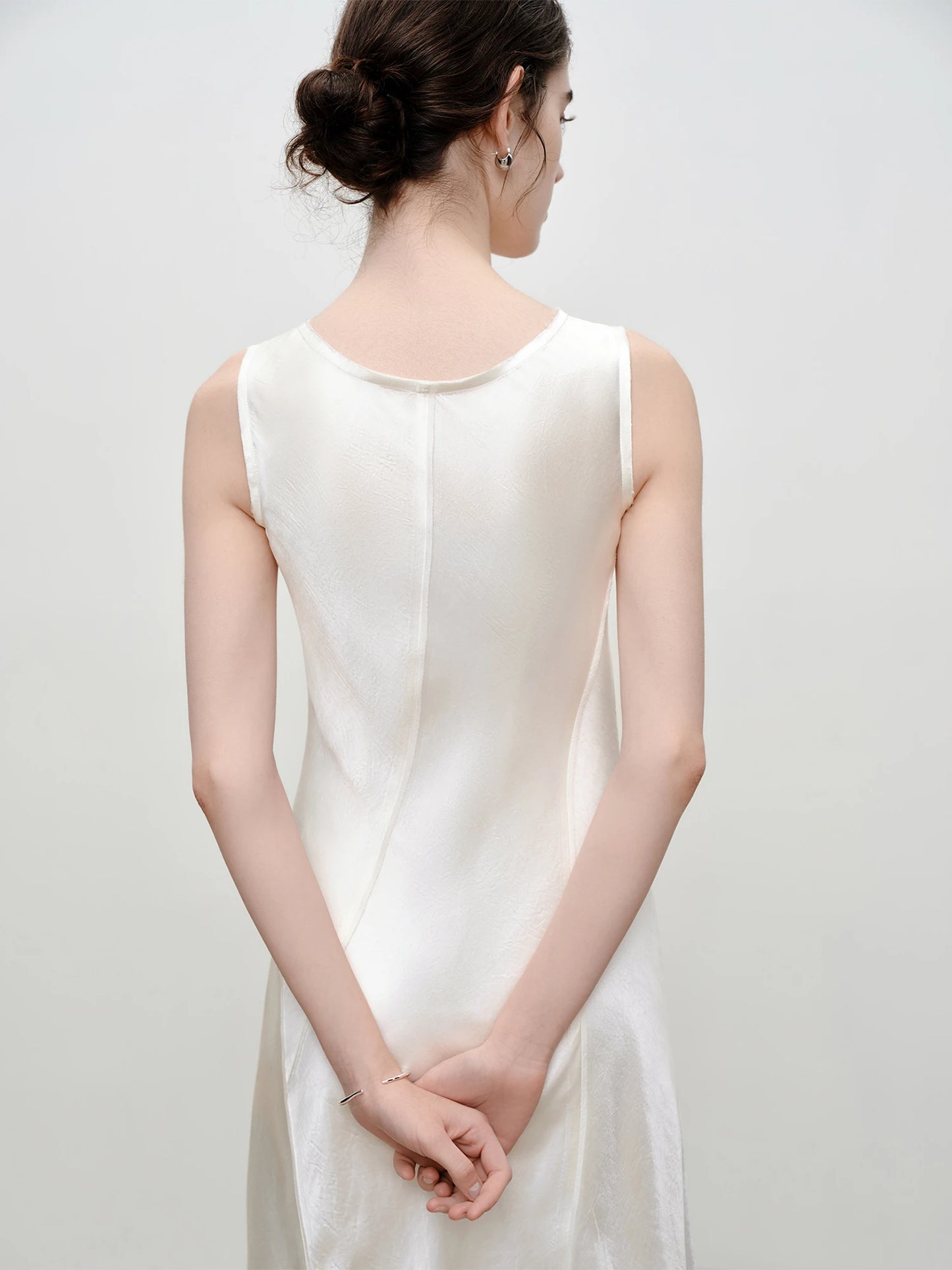 Ivory Satin U-Neck Midi Dress