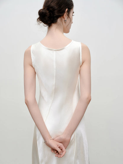 Ivory Satin U-Neck Midi Dress
