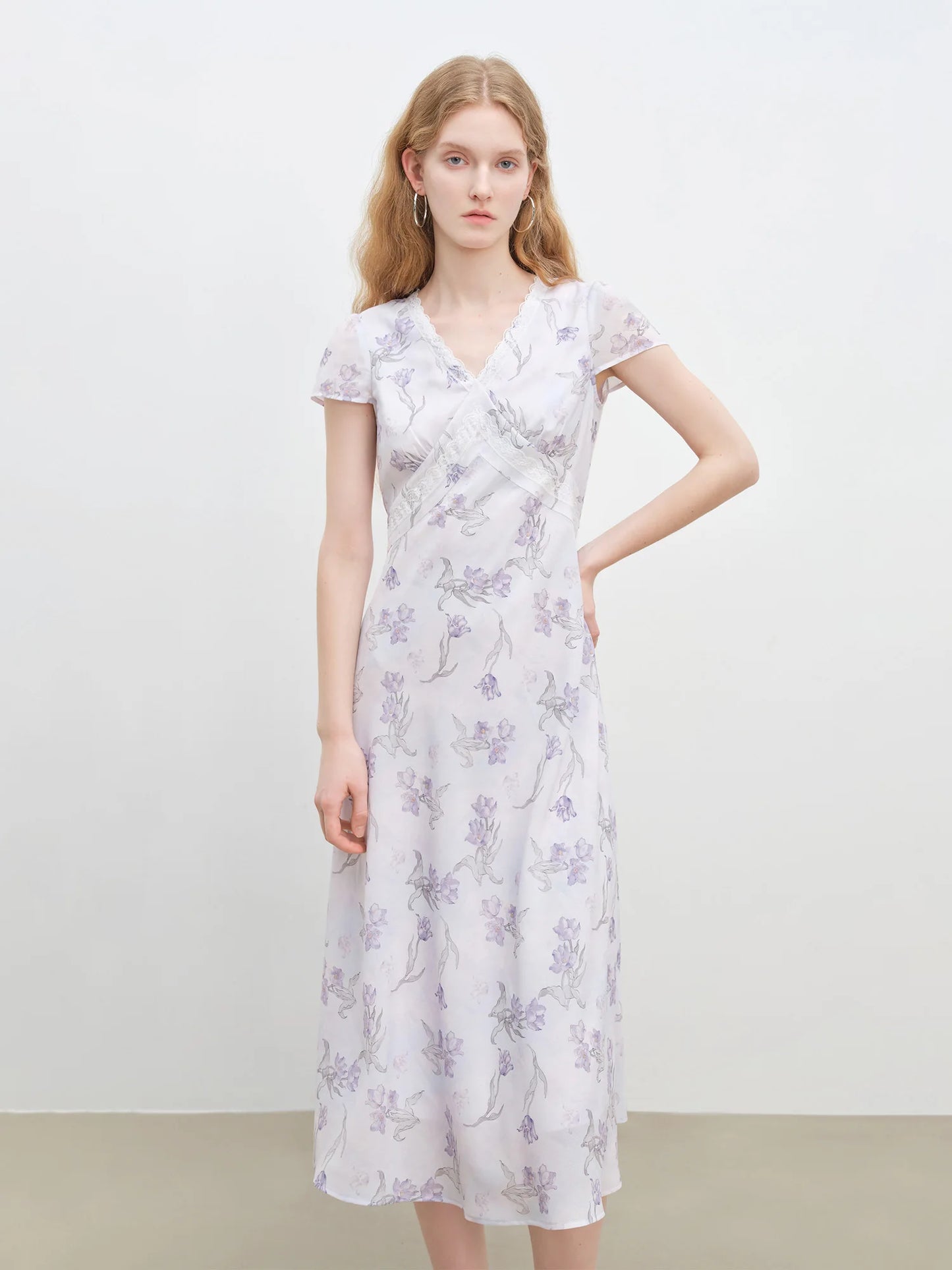 Yellow Floral V-Neck Dress