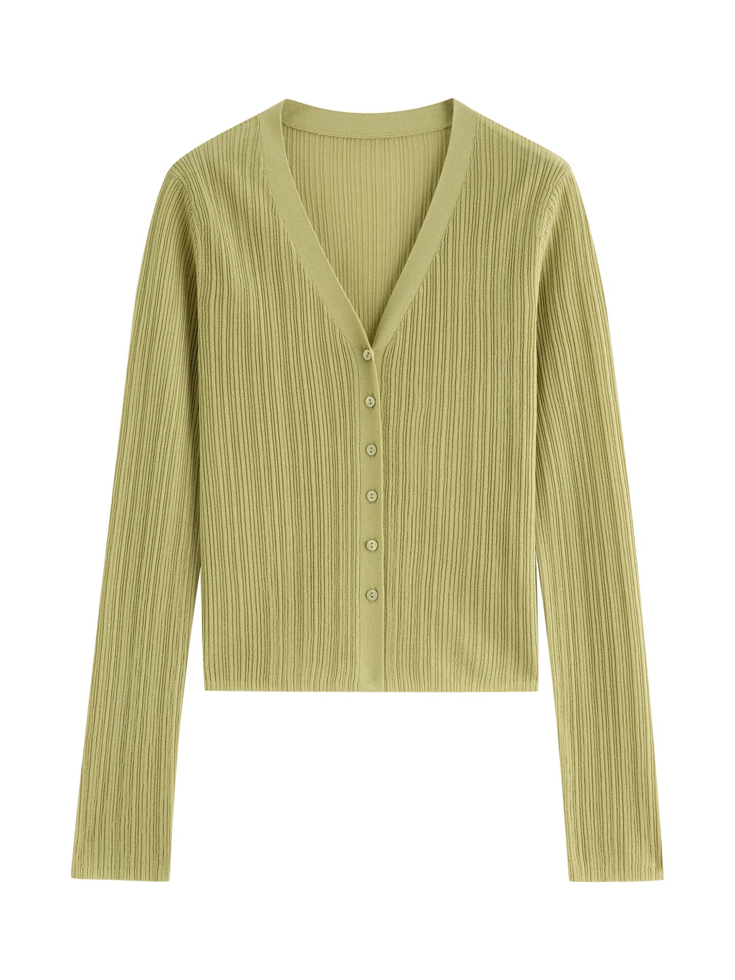 Olive Ribbed V-Neck Knit Cardigan