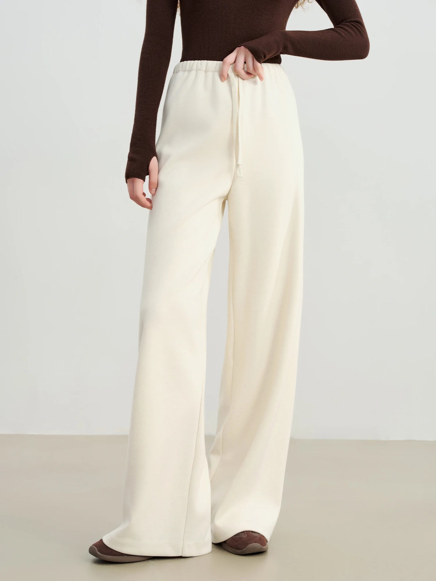 Black Wool Blend Wide Leg Pants