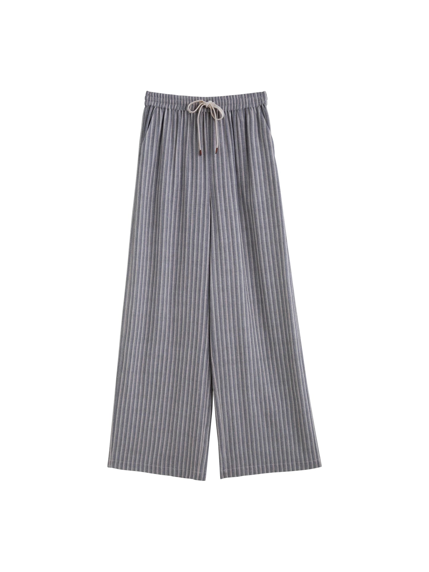 Grey Striped Drawstring Pants