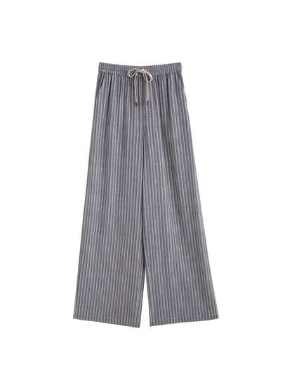 Grey Striped Drawstring Pants