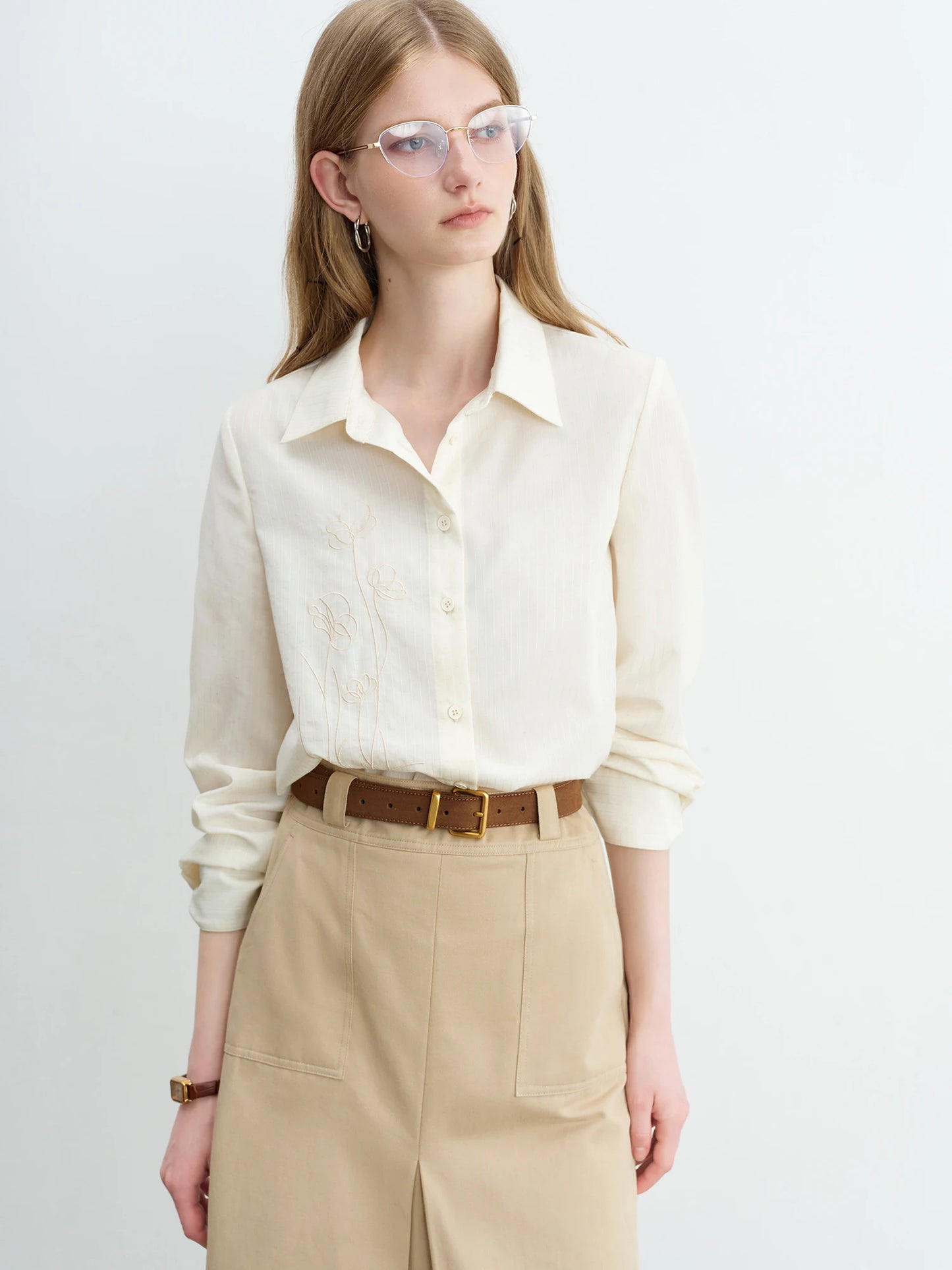 Light Blue Floral Embroidered Shirt