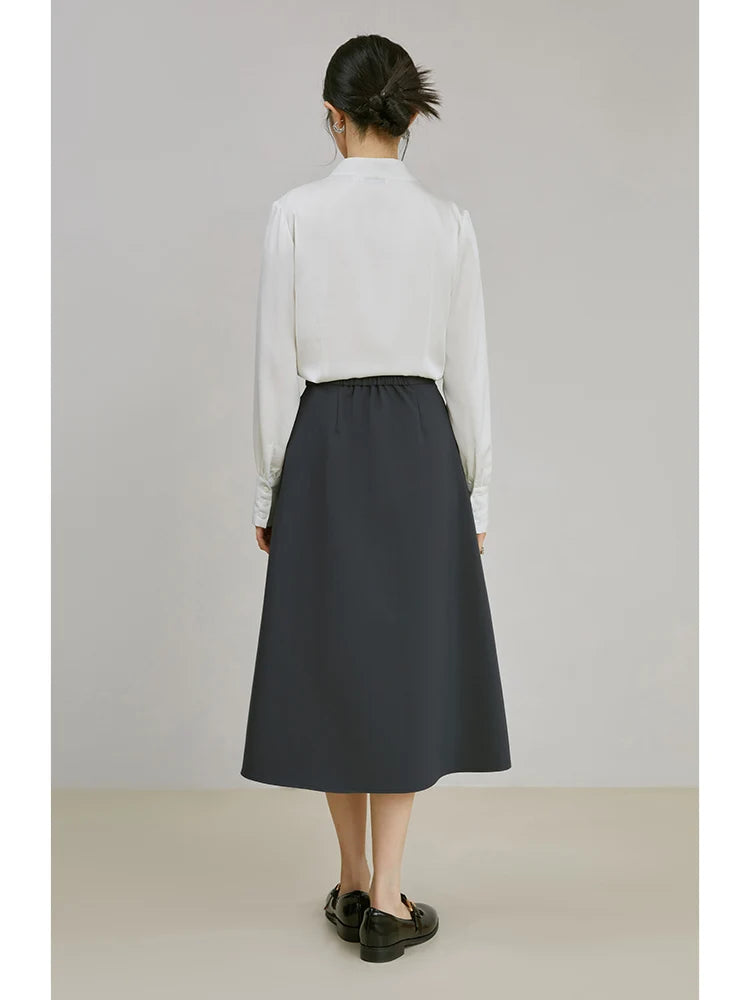 Gray High Waist Pleated Midi Skirt