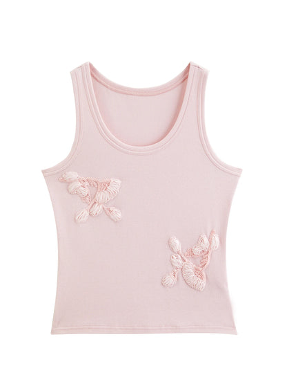 Ivory Floral Applique Tank Top