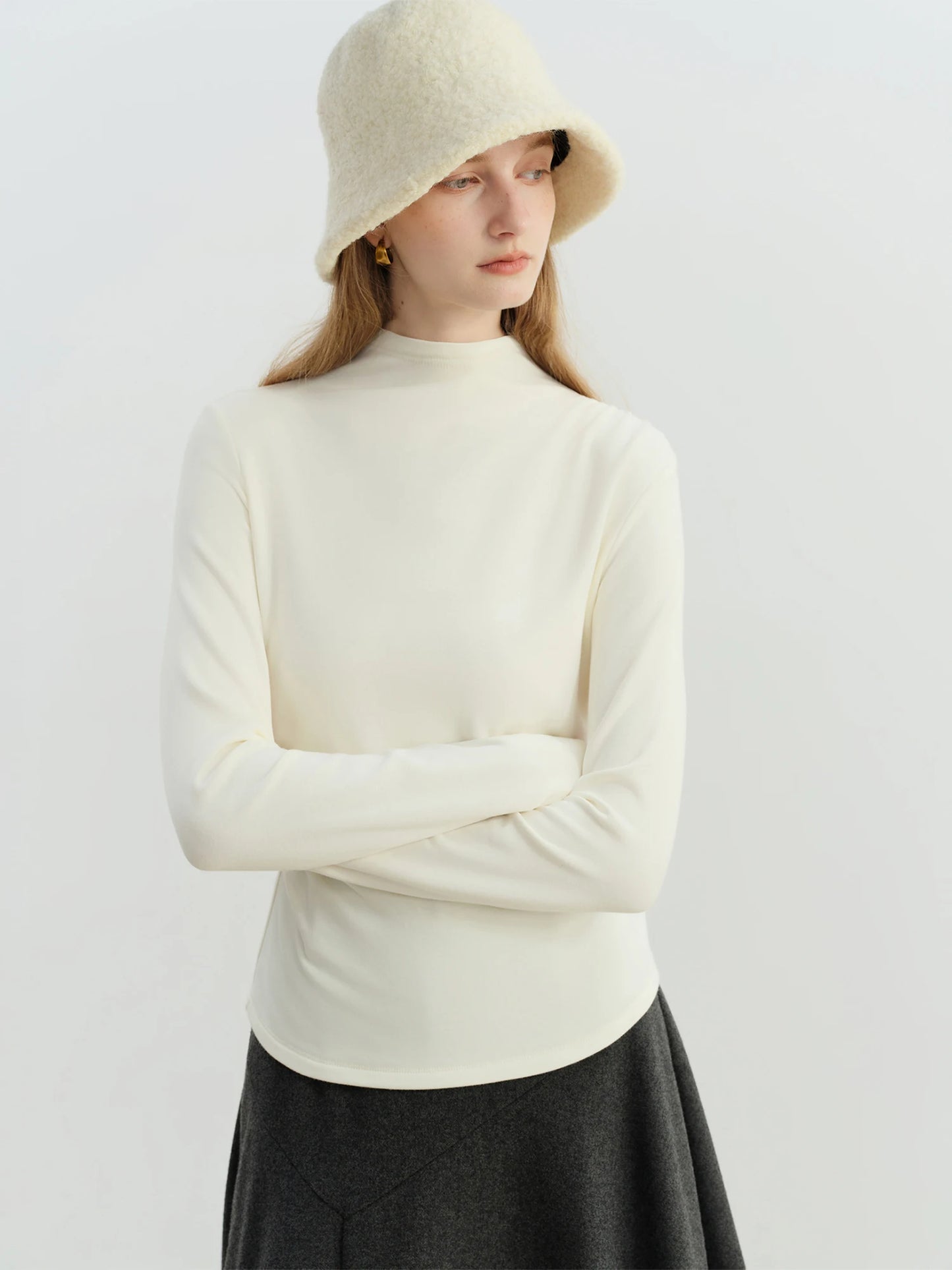 Ivory Ruched Long Sleeve Top