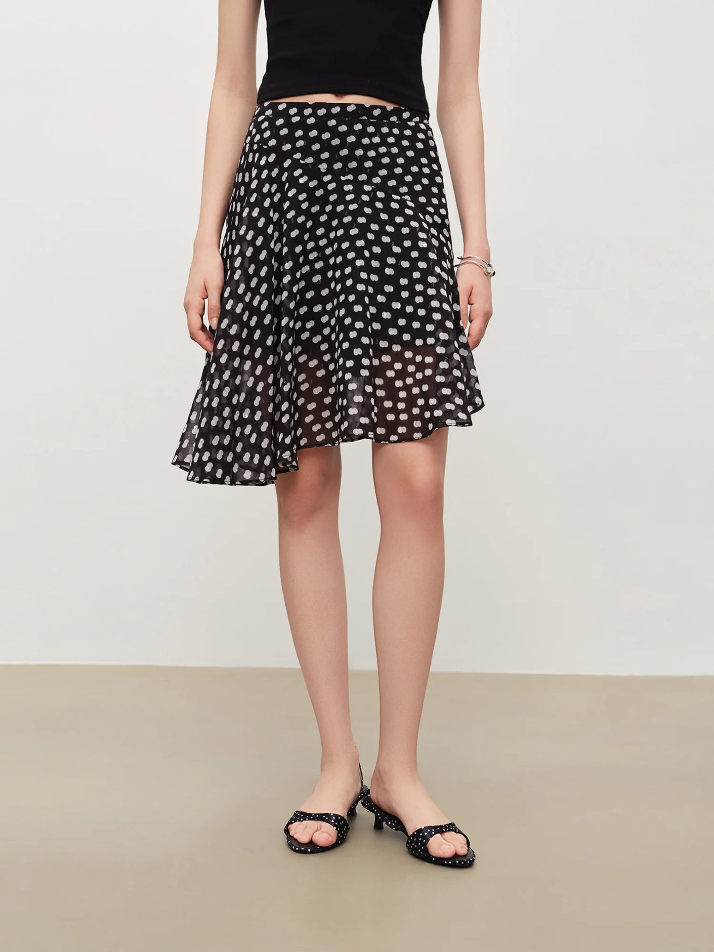 Black Polka Dot Chiffon Skirt