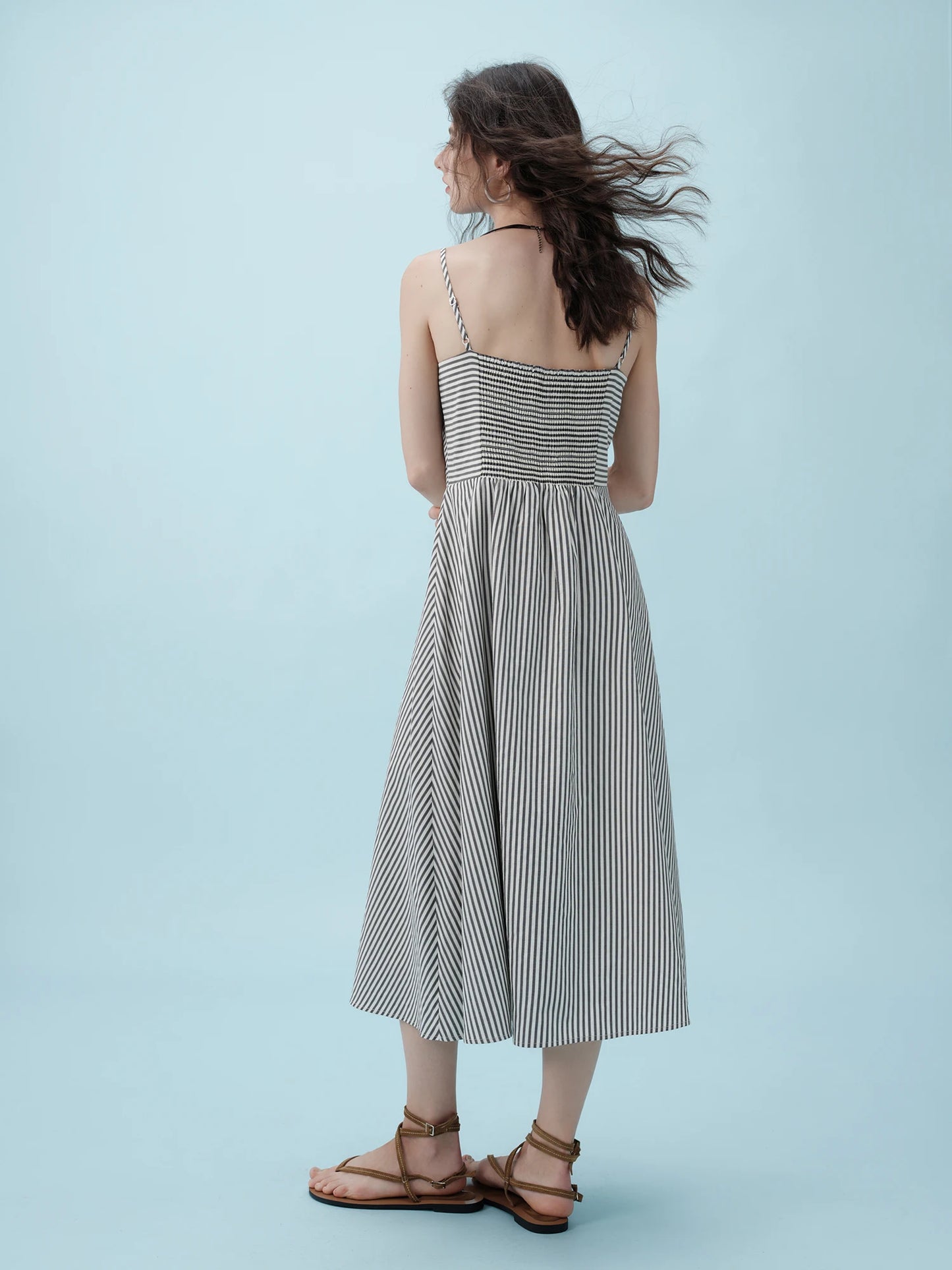 Striped Slim Strap Midi Dress