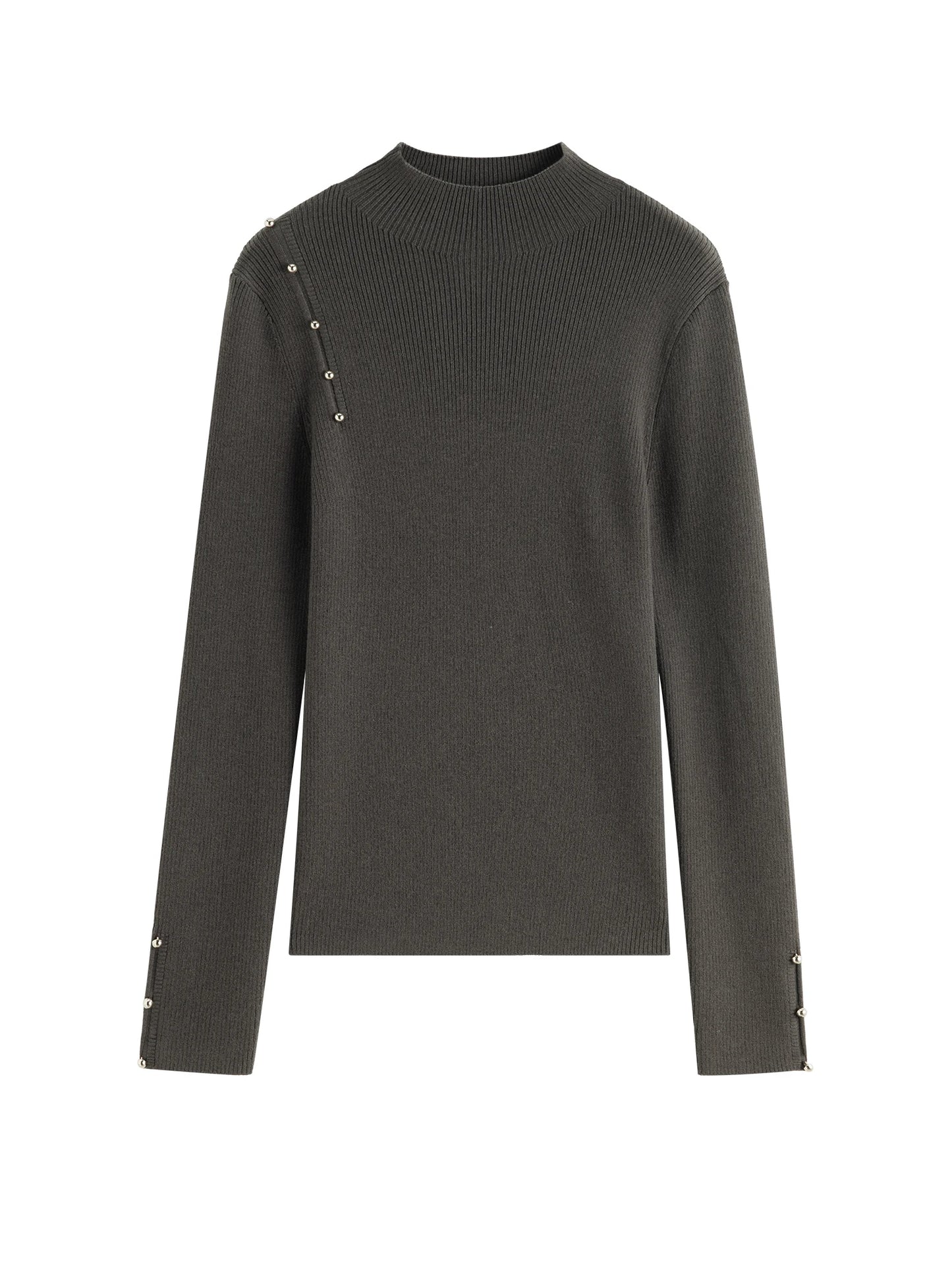 Charcoal Button Detail Knit Sweater