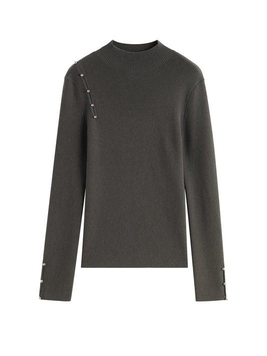 Charcoal Button Detail Knit Sweater