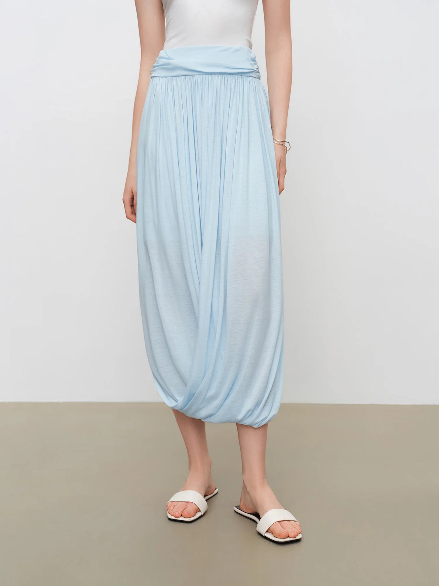 Bubble Hem Asymmetric Midi Skirt