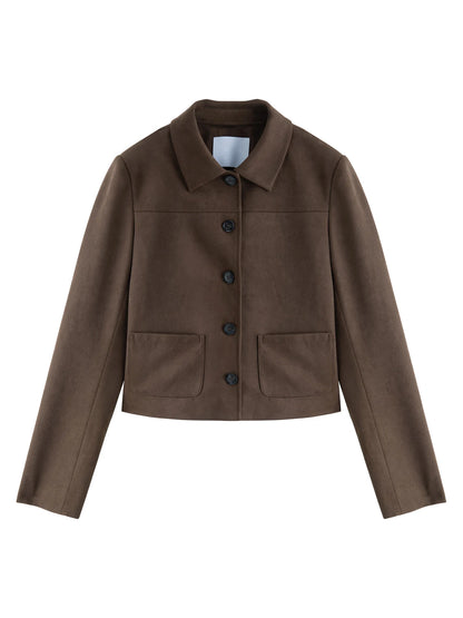 Brown Faux Suede Shirt Jacket