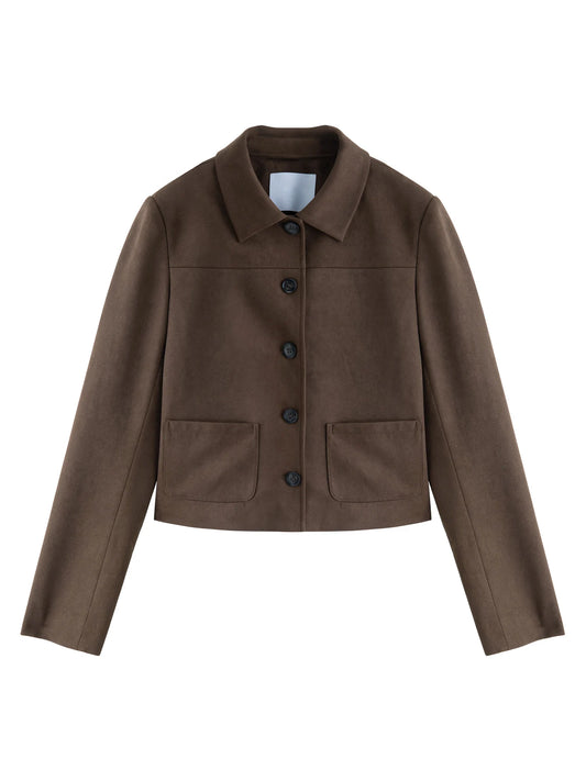 Brown Faux Suede Shirt Jacket