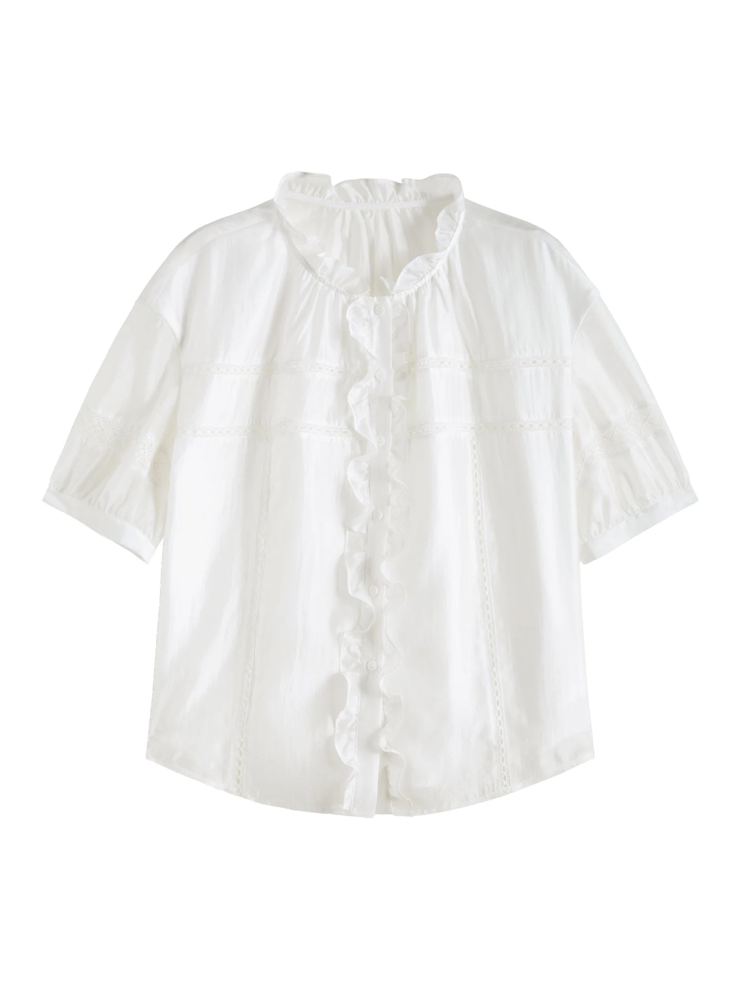 White Ruffle Collar Button Blouse