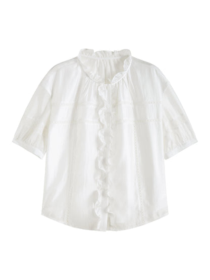 White Ruffle Collar Button Blouse