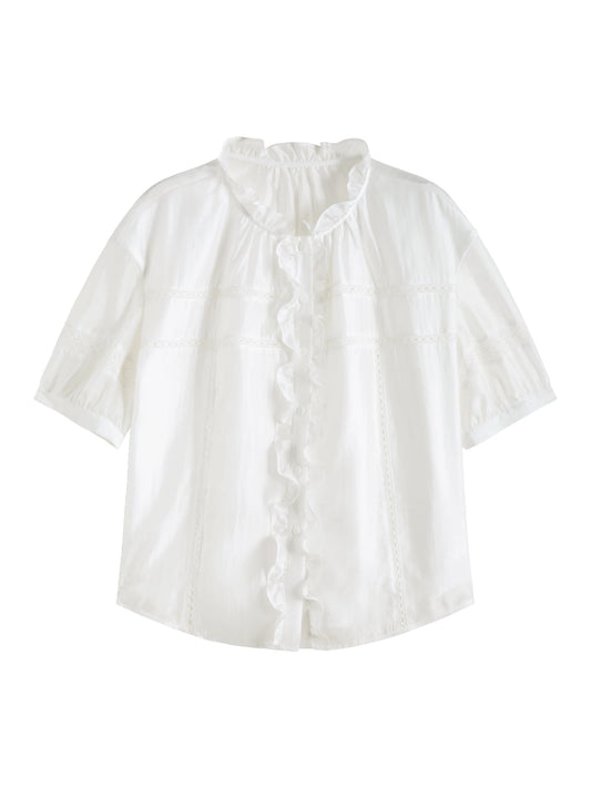 White Ruffle Collar Button Blouse