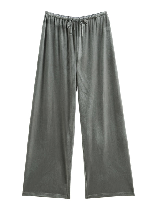 Sage Velvet Drawstring Wide Pants