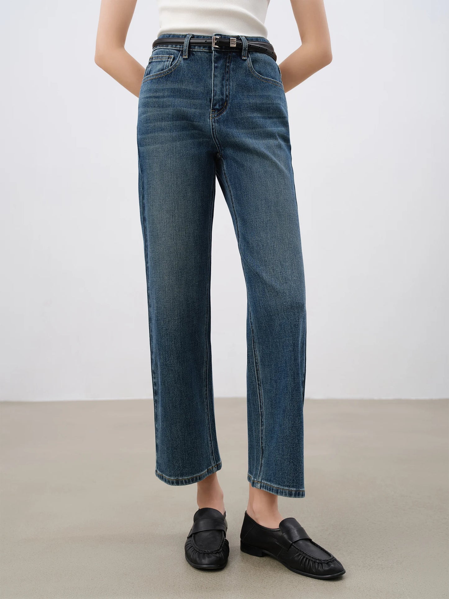 Blue Cropped Straight Jeans